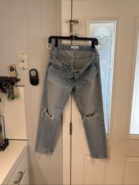 Moussy Light Blue Distressed Slim Straight Jeans